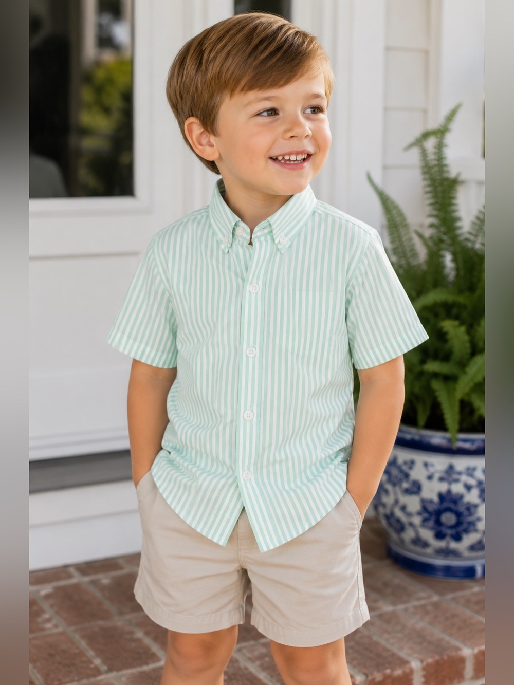 Cecil and Lou Boys Mint Green Stripe Button Down Shirt 4T Preppy Cotton